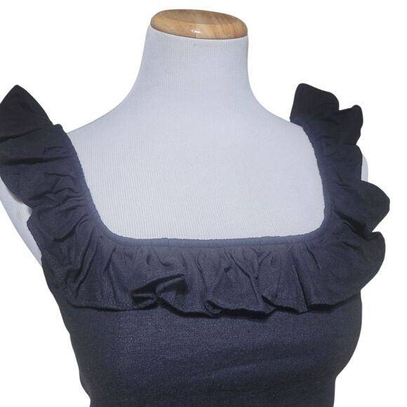 Express Linen-Blend Ruffle Cutout Back Peplum Tank Womens XS Black Top 028631050 - Picture 4 of 10